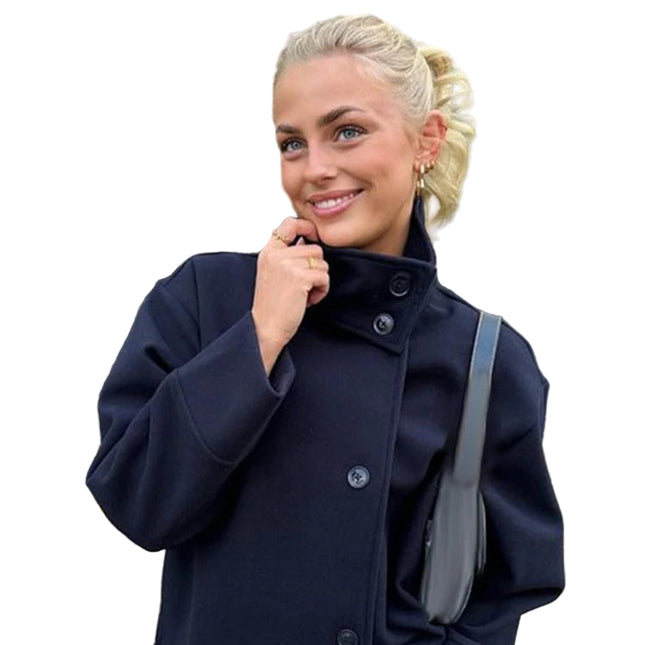 Klassisk Ullkåpe for Dame – Kort Jakke med Høy Krage | Elegant, Løs Passform til Høst og Vinter 2025