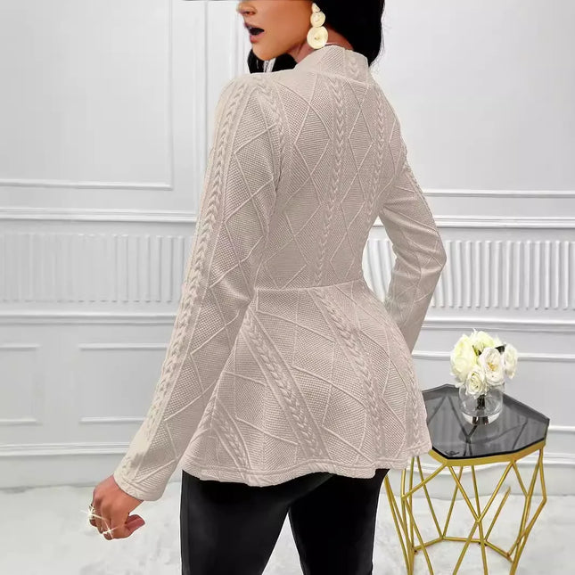 Elegant Dameblazer – Tykk Jacquard Jakke til Høst og Vinter