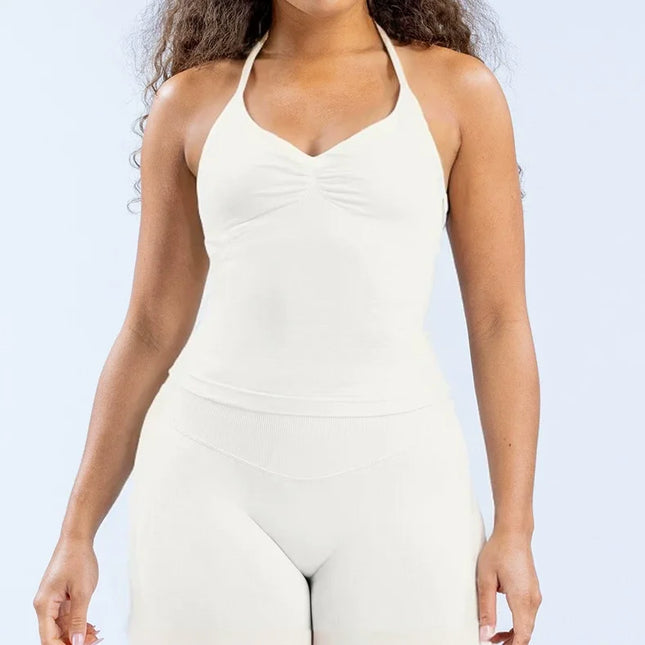 Sporty Treningstopp for Dame – Halterneck med Åpen Rygg og Innebygd BH