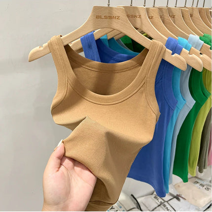 Ribbestrikket Rundhalset Topp – Basic Sommer Singlet for Dame