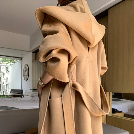 Vintage Elegant Cashmere Kåpe til Dame – Dobbelsidig Ullkåpe med Hette