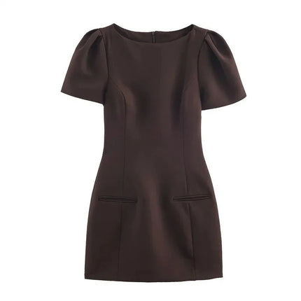 Elegant A-Line Minikjole for Dame – Kjole med Puffermer og Lommer