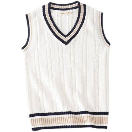 Strikket Vest til Herre – V-hals Genservest i Retro Preppy-stil