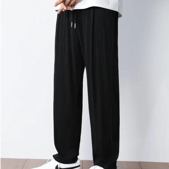 Hvite Ice Silk Sommerbukser for Herre – Lette, Vide Streetwear Bukser