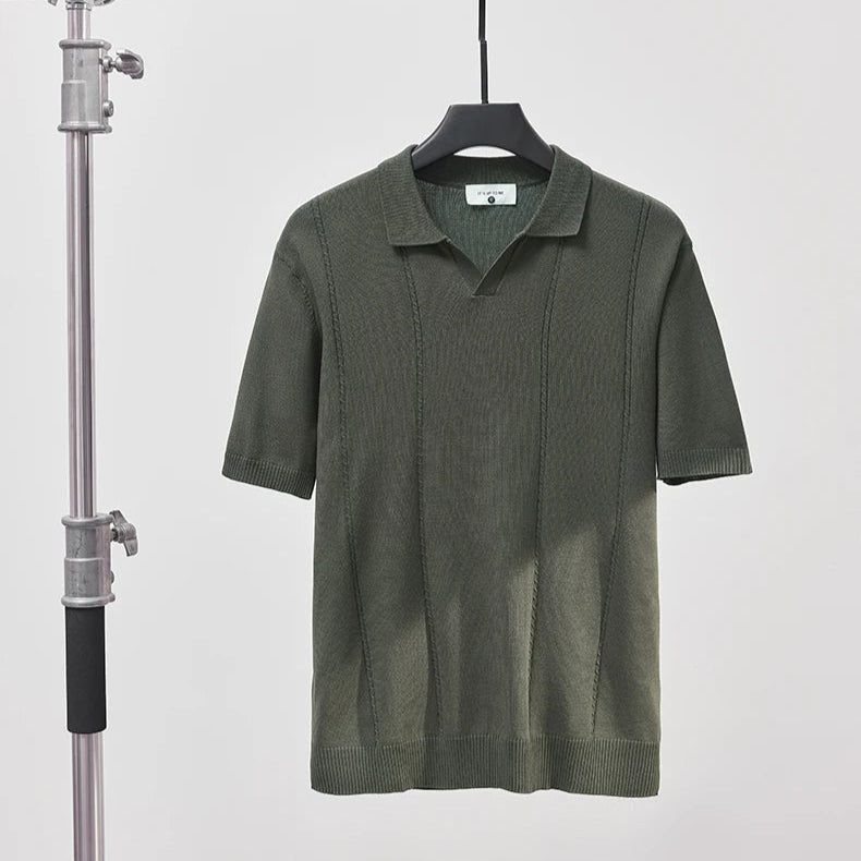 Sommer Polo T-skjorte til Herre – V-hals, Slim Fit & Britisk Stil