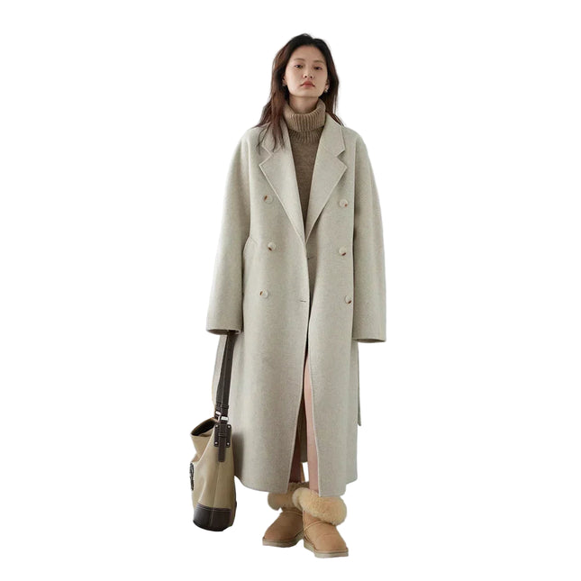 Lang Dobbeltspent Ullkåpe for Dame – Klassisk & Tidløs Retro Kåpe i Ullblanding | Perfekt til Høst og Vinter 2025