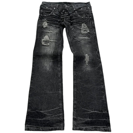 Y2K Washed Jeans – Unisex Retro Flare Bukser med Snøring & Dobbeltliv | Gothic Streetwear i Premium Design