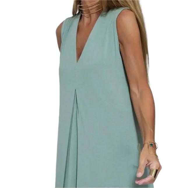Sommerens Elegante V-hals Maxi-kjole – Ermeløs, Løs Passform og Splittdetalj