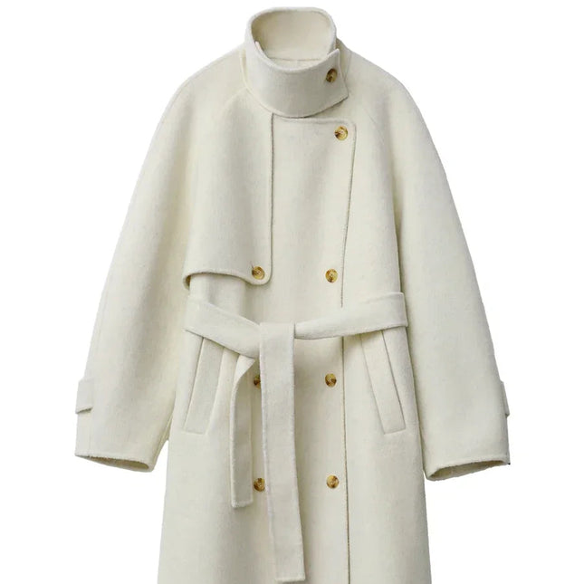 Elegant Ullkåpe for Dame – Dobbelsidig Kåpe med Ståkrage | Løs Passform til Høst og Vinter 2024