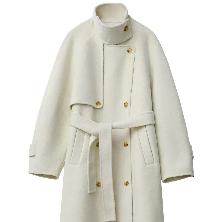 Elegant Ullkåpe for Dame – Dobbelsidig Kåpe med Ståkrage | Løs Passform til Høst og Vinter 2024