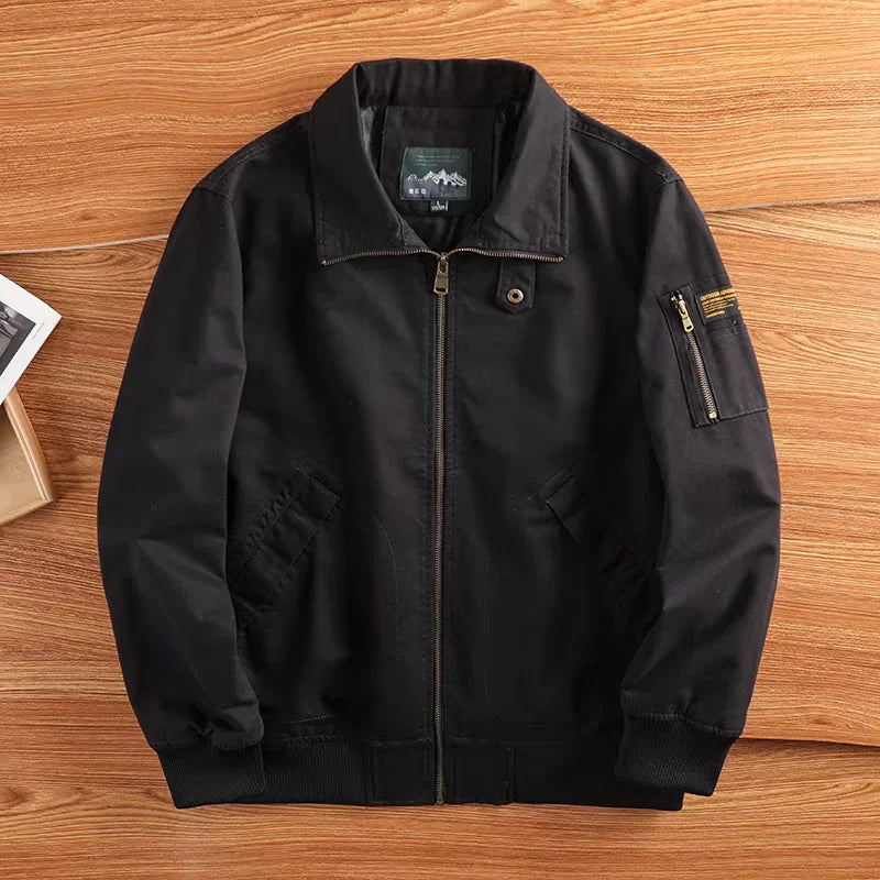 Herre Bomberjakke i Bomull – Tynn Vintage Cargo Jakke med Krage | Klassisk Baseball-inspirert Ytterjakke for Vår og Høst
