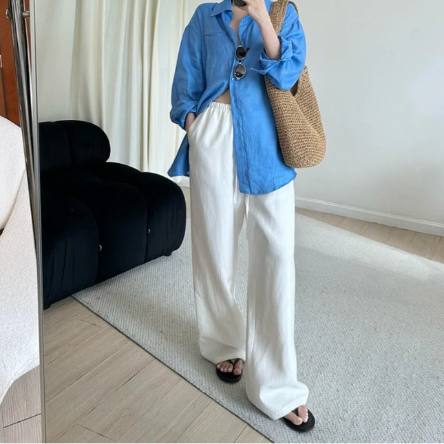 Linnebukser for Dame – Løse Wide-Leg Bukser med Snøring | Luftige, Komfortable og Stilrene Sommerbukser