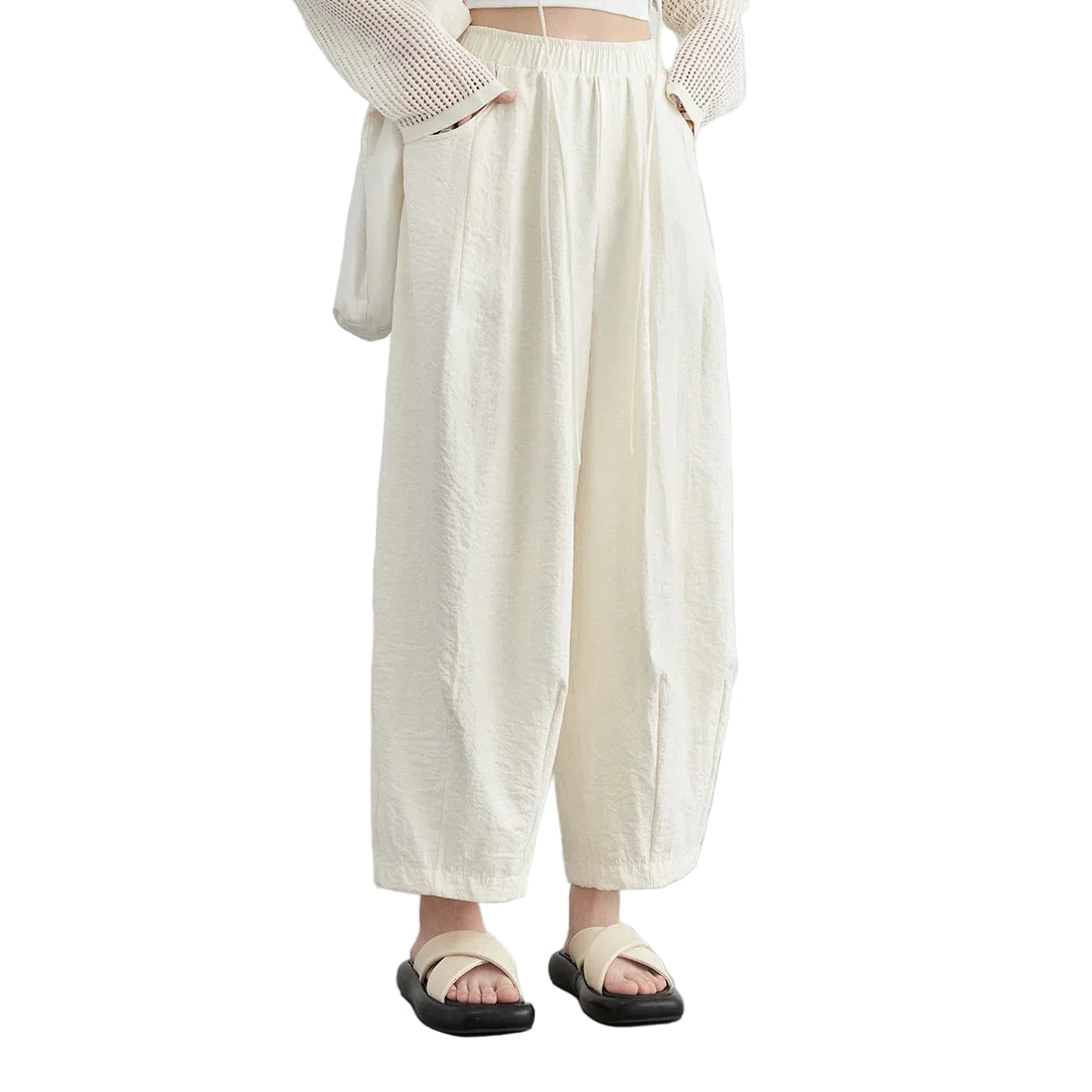 Hvite Vide Bukser for Dame – Høyt Liv, Elastisk Midje & Elegant Plisserte Sommerbukser 2025