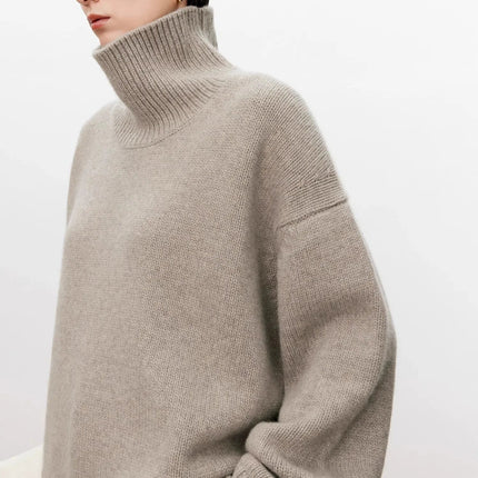 Tykk Høyhalset Kasjmirgenser for Kvinner – 100% Ren Kasjmir | Myk, Løs og Elegant Strikkegenser i Europeisk Stil