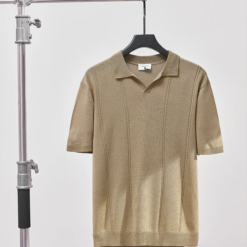 Sommer Polo T-skjorte til Herre – V-hals, Slim Fit & Britisk Stil