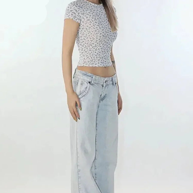 Lyseblå Jeans med Lav Midje – Vintage Straight Fit