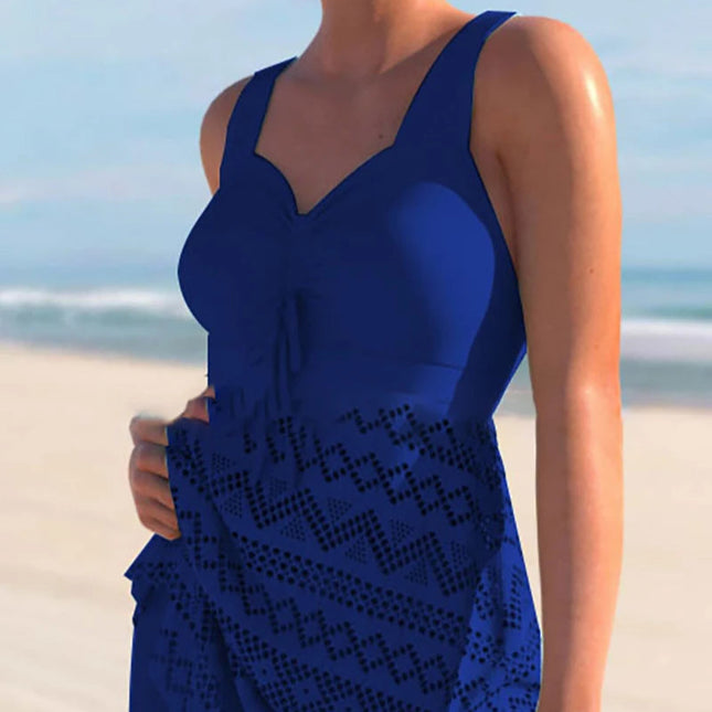 Plus Size Tankini Badedrakt for Dame – Vintage Todelt Sett med Høy Midje og Shorts