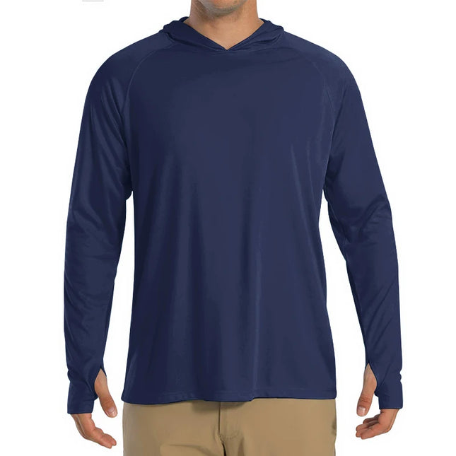 Herre UV-Beskyttende Hettegenser – UPF 50+ Langermet T-skjorte | Hurtigtørkende Sommer- & Treningsplagg