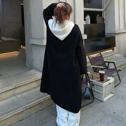 Lang Strikkecardigan mit Hette – Løs Passform & Double Knapperekker | Varmer und trendiger Ulzzang-Stil
