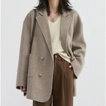 Dobbeltspent Ullkåpe for Dame – Retro & Elegant Jakke med Løs Passform | Perfekt til Høst og Vinter