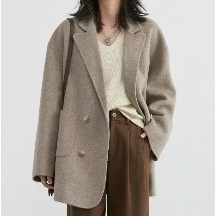 Dobbeltspent Ullkåpe for Dame – Retro & Elegant Jakke med Løs Passform | Perfekt til Høst og Vinter