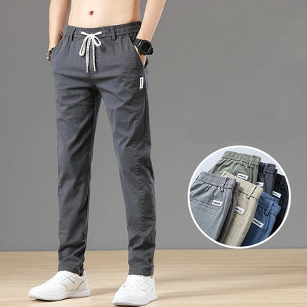 Klassiske Herrebukser i Bomull – Ensfarget, Full Lengde og Perfekte til Business Casual