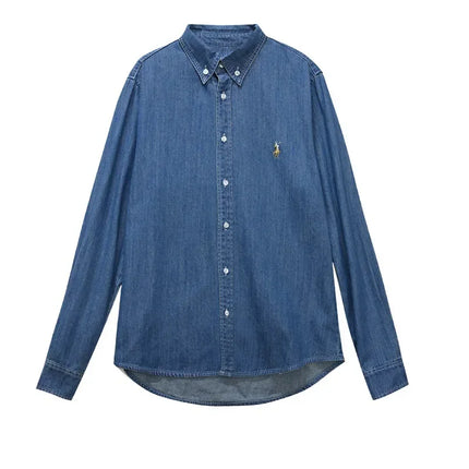 Vintage-inspirert denimskjorte med krystallbroderi – amerikansk look, avslappet passform