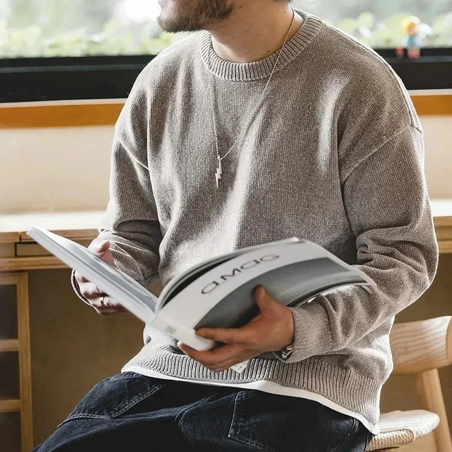 Herre Genser i Myk Chenille – Rund Hals, Ensfarget & Varm Strikkegenser | Høst & Vinter