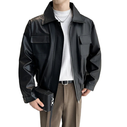 Herre Jakke i PU-skinn – Vindtett & Vanntett | Stilren Skinnjakke med Glidelås