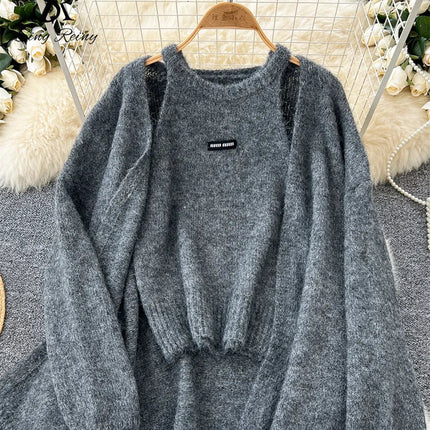 Myk Kasjmirstrikk for Kvinner – Varm Cardigan med Ermeløs Topp | Elegant og Avslappet Sett til Høst og Vinter