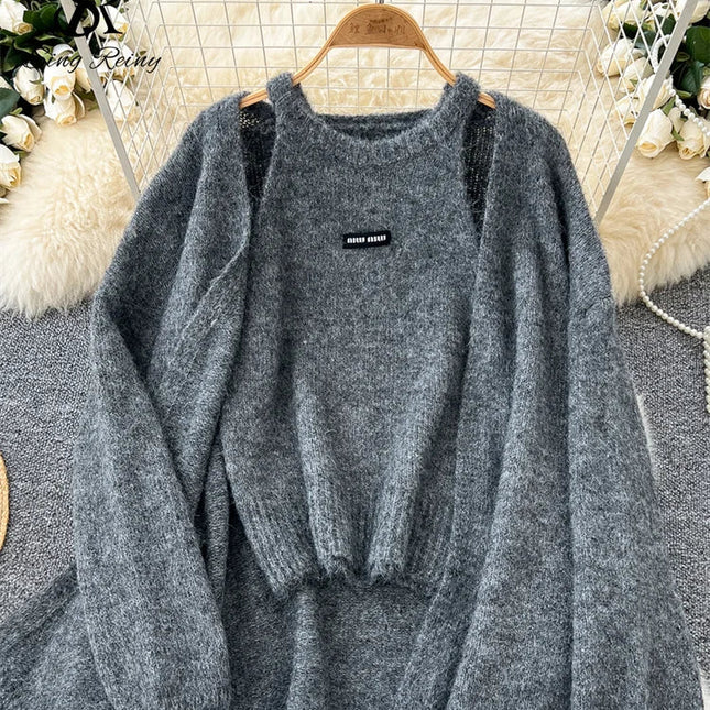 Myk Kasjmirstrikk for Kvinner – Varm Cardigan med Ermeløs Topp | Elegant og Avslappet Sett til Høst og Vinter