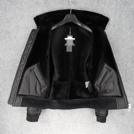 Eksklusiv Herrejakke i Ekte Skinn & Saueskinnspels – Varm Pilotjakke i Luksuskvalitet | Vinterfrakk