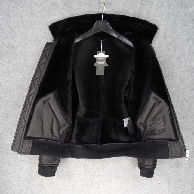 Eksklusiv Herrejakke i Ekte Skinn & Saueskinnspels – Varm Pilotjakke i Luksuskvalitet | Vinterfrakk