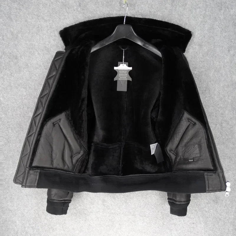 Eksklusiv Herrejakke i Ekte Skinn & Saueskinnspels – Varm Pilotjakke i Luksuskvalitet | Vinterfrakk