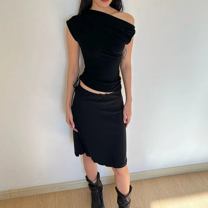 Énskulders Ribbestrikket Topp – Trendy Dame T-skjorte