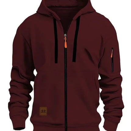 Sporty Hettejakke for Menn – Ensfarget Treningsjakke med Glidelåslommer | Komfortabel Tracksuit til Fritid og Utendørsbruk