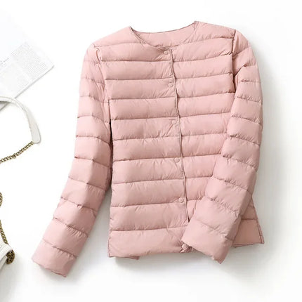 Dame Dunjakke – Ultralett & Varm uten Krage | Tynn Pufferjakke for Vår & Vinter