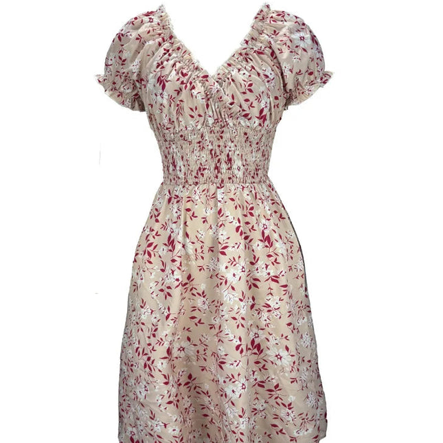 Vintage Blomstret Sommerkjole med Pufferm – Fransk-Inspirert Kjole med Romantisk Passform