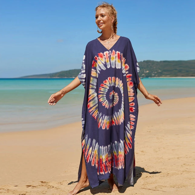 Bohemsk Tie-Dye Kaftan – Elegant, Luftig Maxi Sommerkjole i Rayon