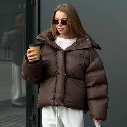 Kort Bomullsjakke for Dame – Hettejakke med Ståkrage | Løs & Elegant til Høst og Vinter