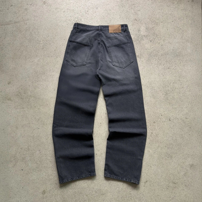 Y2K Hip-Hop Jeans for Menn – Broderte Lave Wide Leg Bukser med Glidelås | Retro Streetwear i Løs Passform med Gullmynt-detaljer