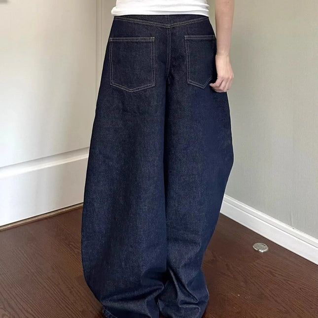 Unisex Vide Jeans i Vasket Svart Denim – High Street Stil | Løse, Rette Bukser til Høst og Vinter