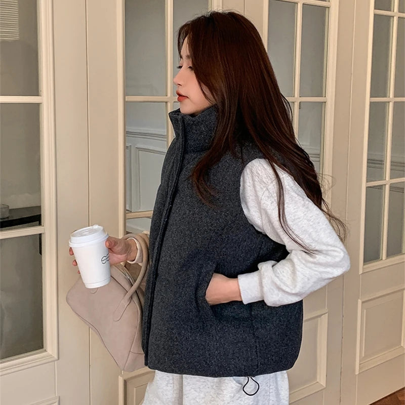 Dame Vest 2025 – Kort Dunjakke i Bomull | Koreansk Fashion, Ermeløs & Trendy Vintervest