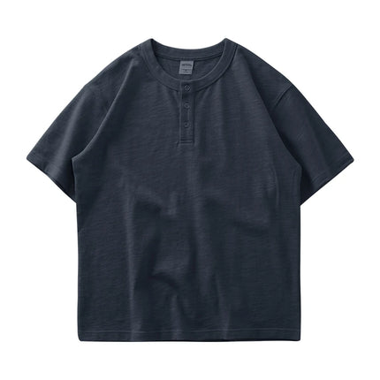 Tykk Henley T-skjorte til Herre – 100% Bomull, Oversized Passform (320g)