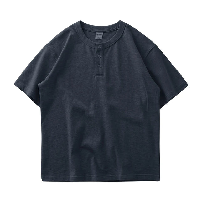 Tykk Henley T-skjorte til Herre – 100% Bomull, Oversized Passform (320g)