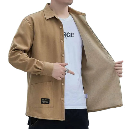 Varm Vinter Skjortejakke for Menn – Tykk Fleecefôret Skjorte i Ensfarget Design | Myk, Behagelig og Allsidig til Hverdagsbruk