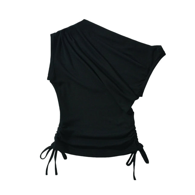 Énskulders Ribbestrikket Topp – Trendy Dame T-skjorte