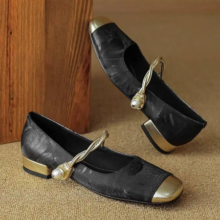 Retro Ballett Flats for Dame – Elegant Mary Jane-stil med Kvadratisk Tå