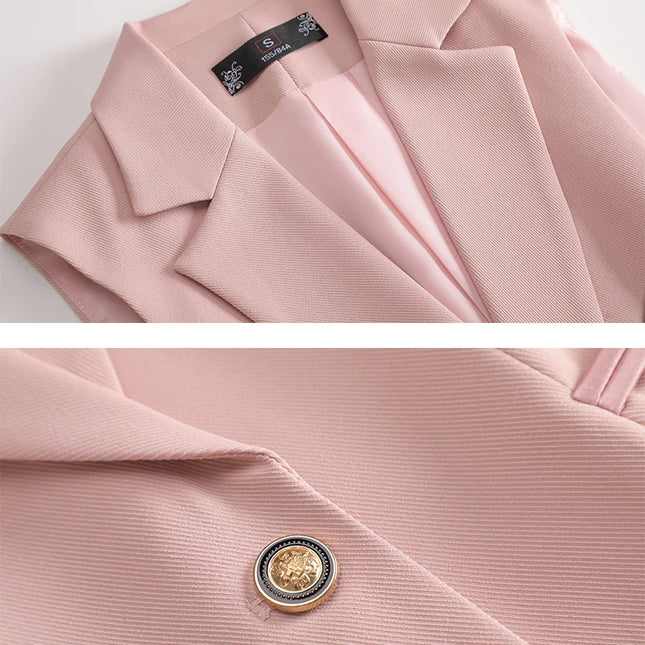 Damebuksedress i 2 Deler – Formell Vest og Bukse til Kontor og Business (Khaki, Rosa, Svart)