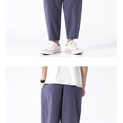 Trendy Herrebukser i 100% Bomull – Japanskinspirert, Løs Passform og Cropped Lengde (opptil 5XL)